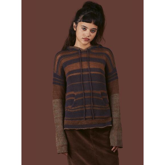 UNIF Birch Striped Knit Sweater - S - Brown Multi - Picture 3 of 8